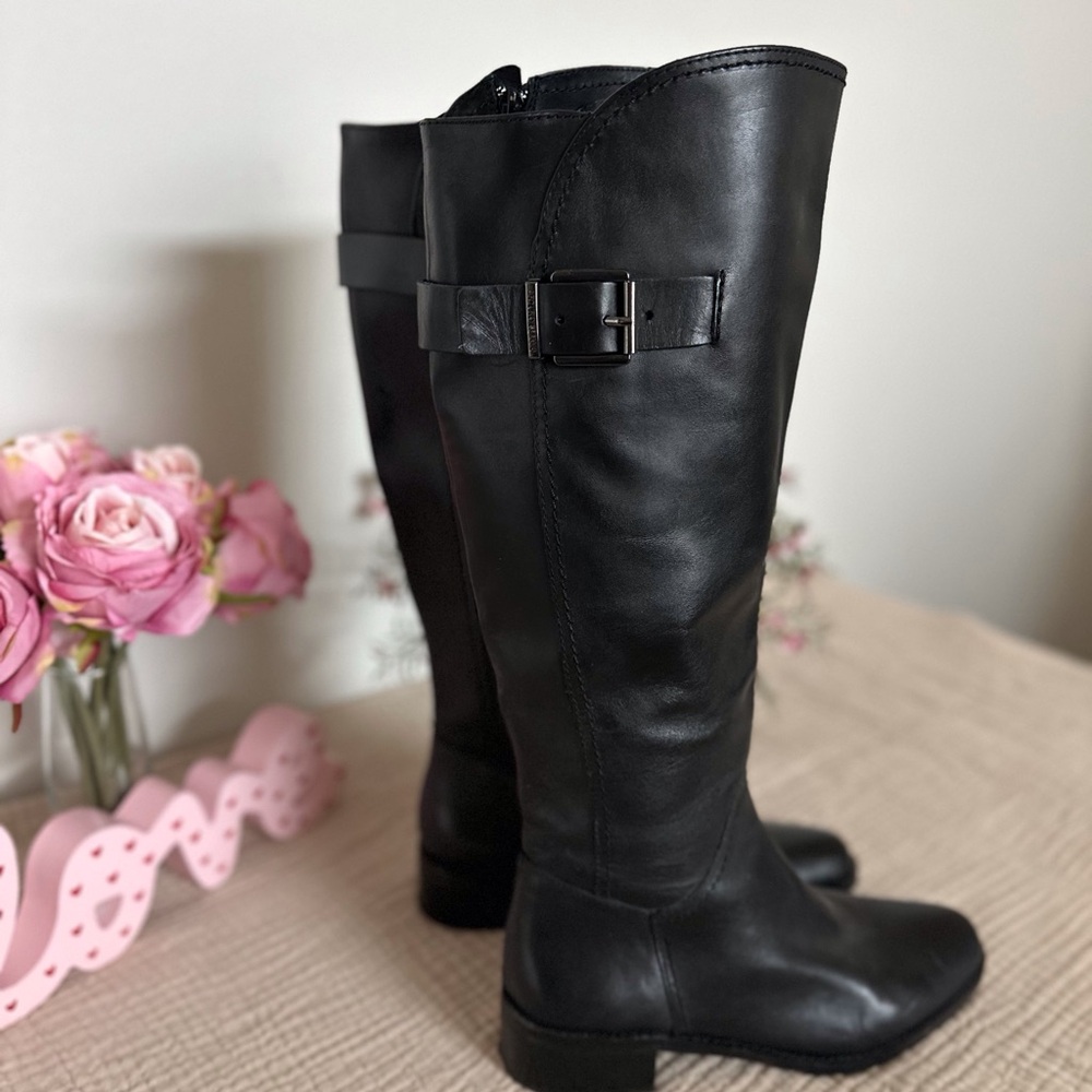 Antonio Melani Black Leather Knee High Full Zippered Boots Size 8M